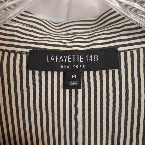 Lafayette 148 New York Black and White Striped Blouse M - Picture 5 of 6